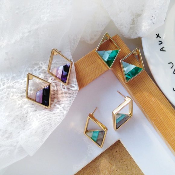 Geometric retro colorful stud earrings - Picture 2 of 3
